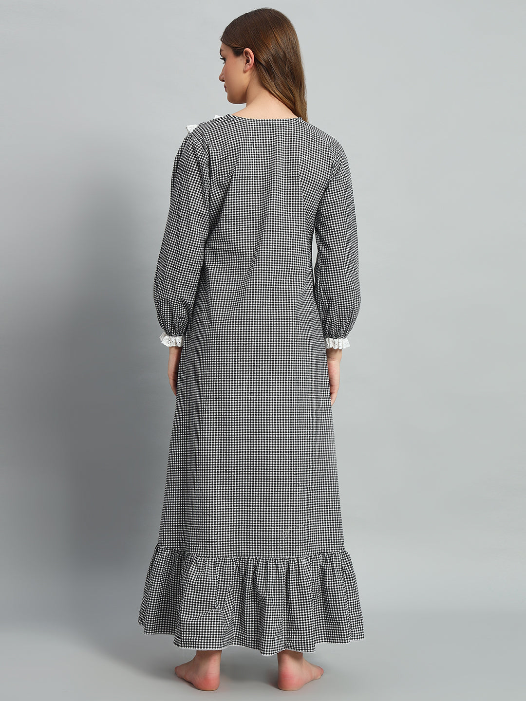 Classic Black Checked Night Gown For Women