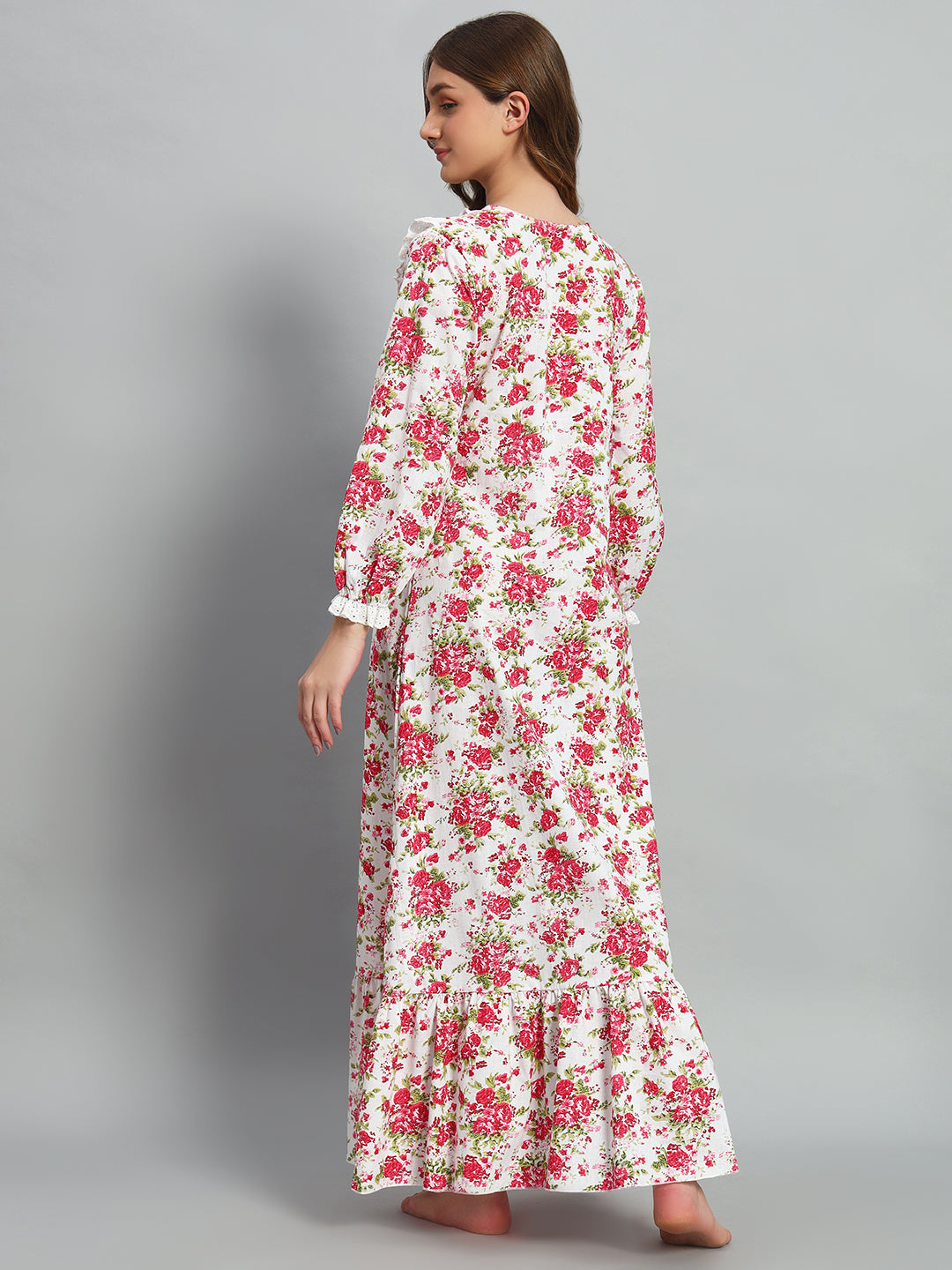 🌸 Pink Floral Printed Night Gown – Soft & Elegant Sleepwear