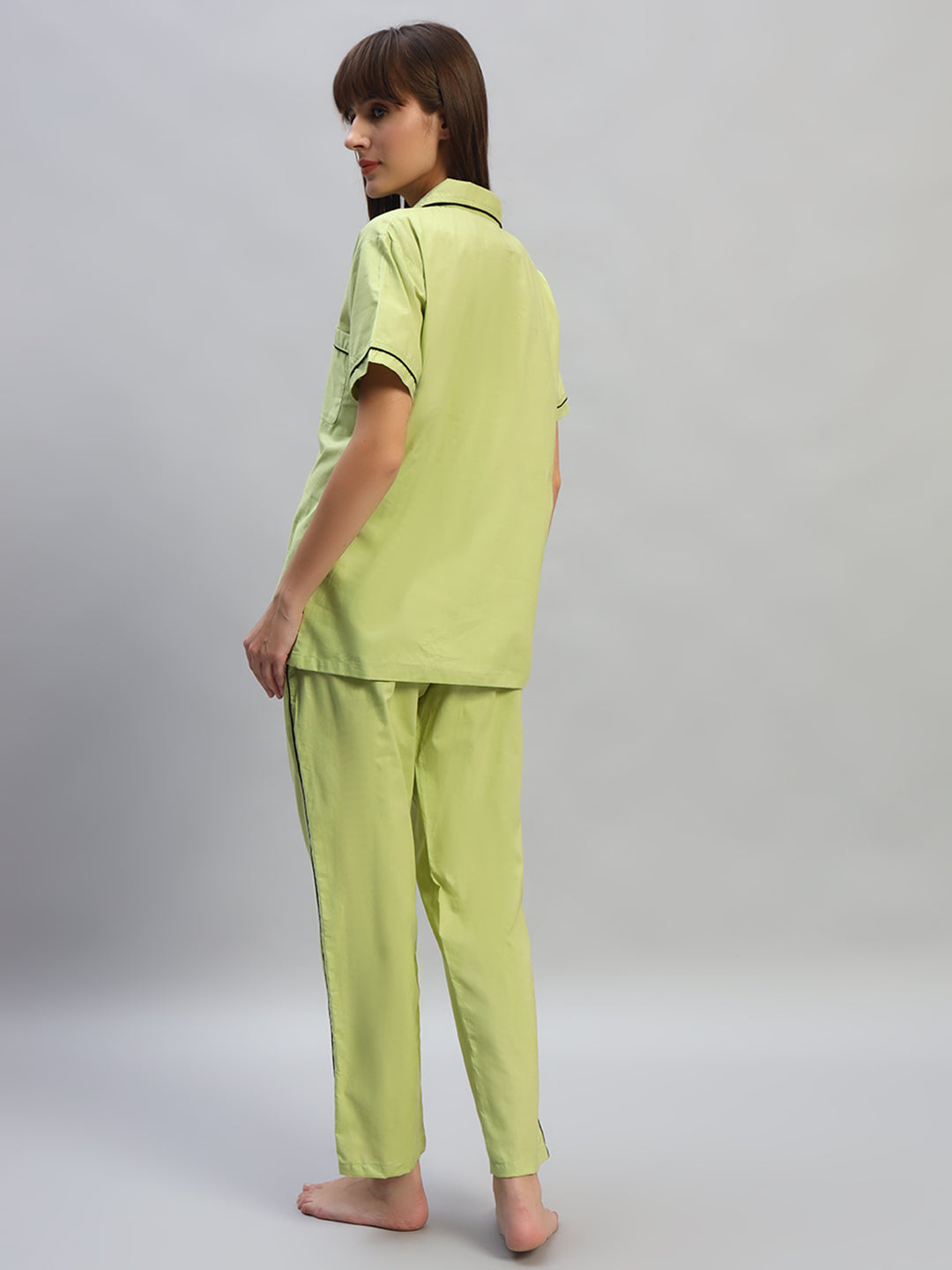 Women's Solid Cotton Night Suit Set – Light Green Sleepwear