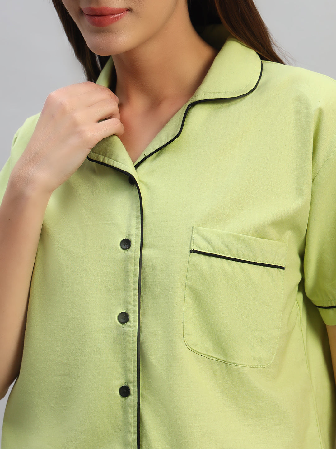 Women's Solid Cotton Night Suit Set – Light Green Sleepwear