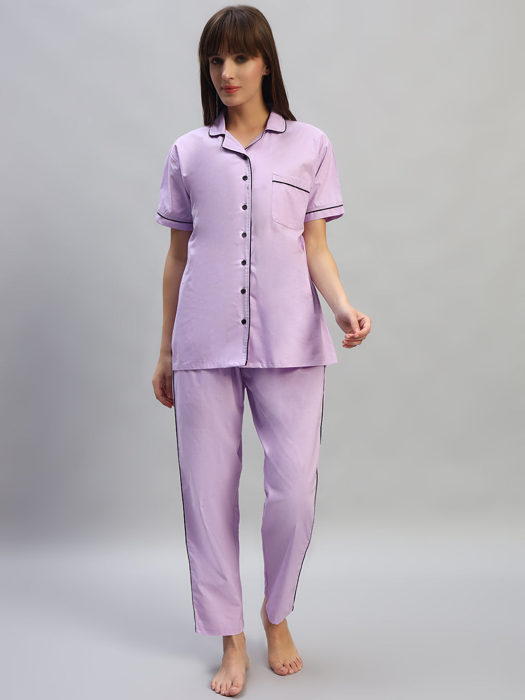 Women's Lavender Cotton Night Suit Set