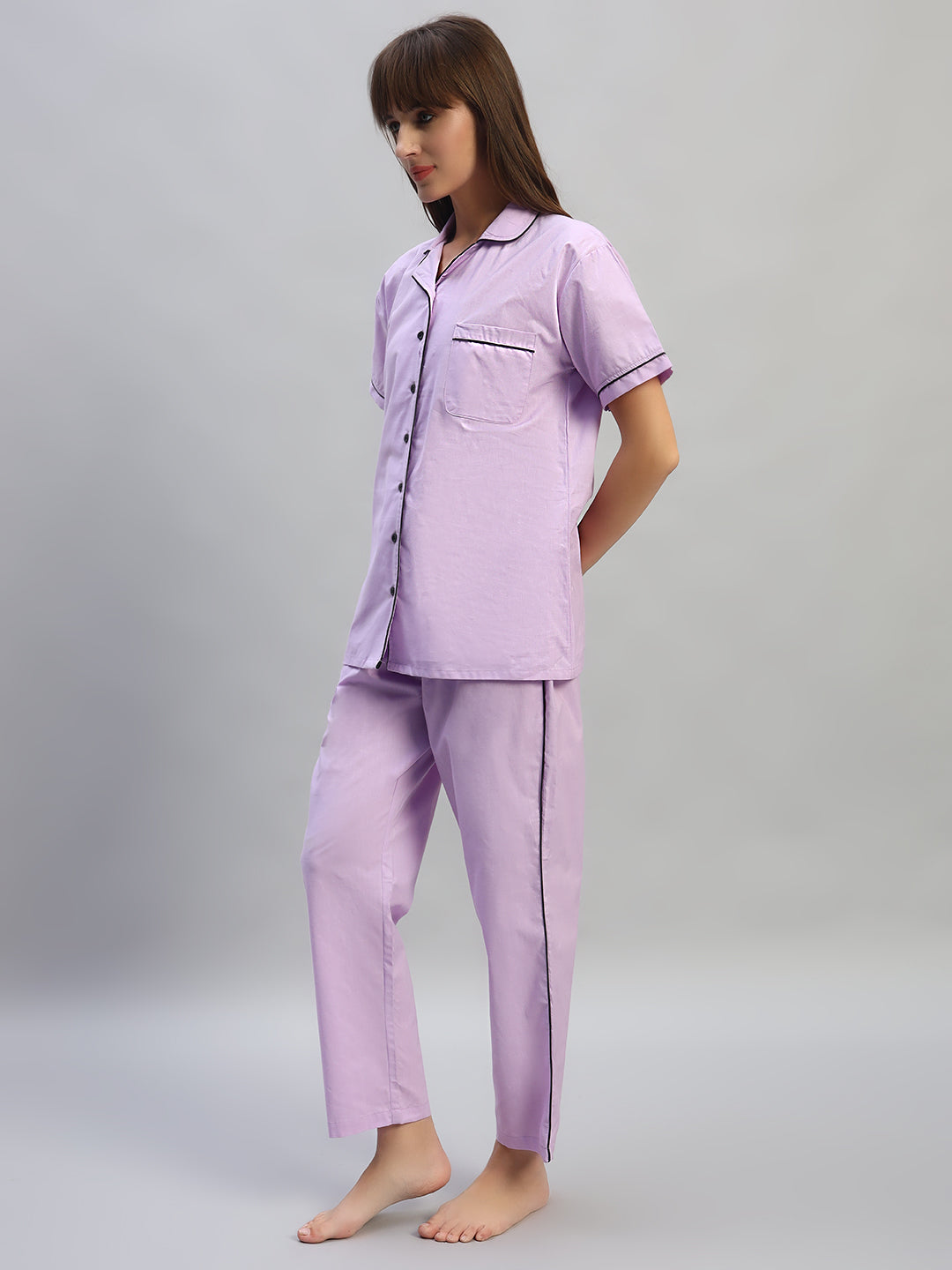 Women's Lavender Cotton Night Suit Set