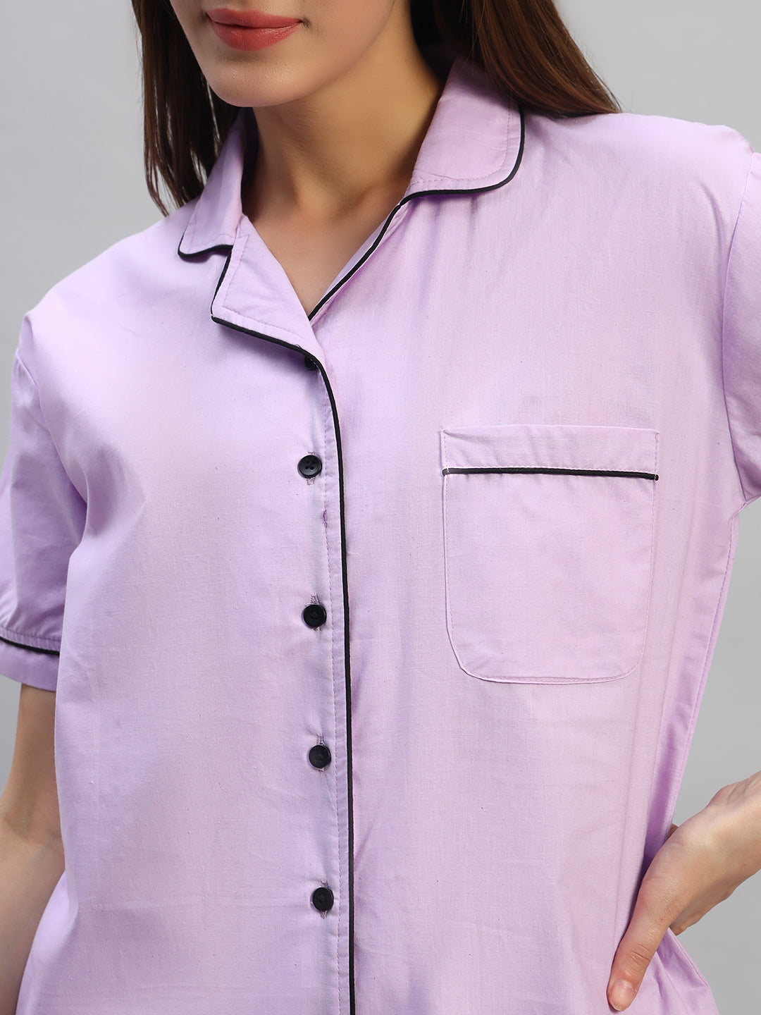 Women's Lavender Cotton Night Suit Set