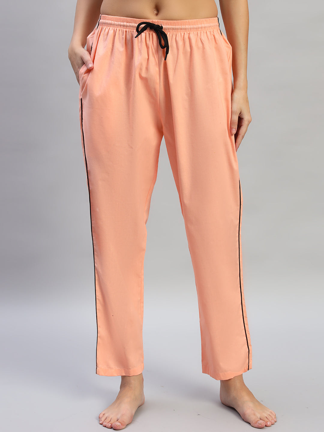 🧡 Women Solid Cotton Night Suit Set – Peach Sleepwear