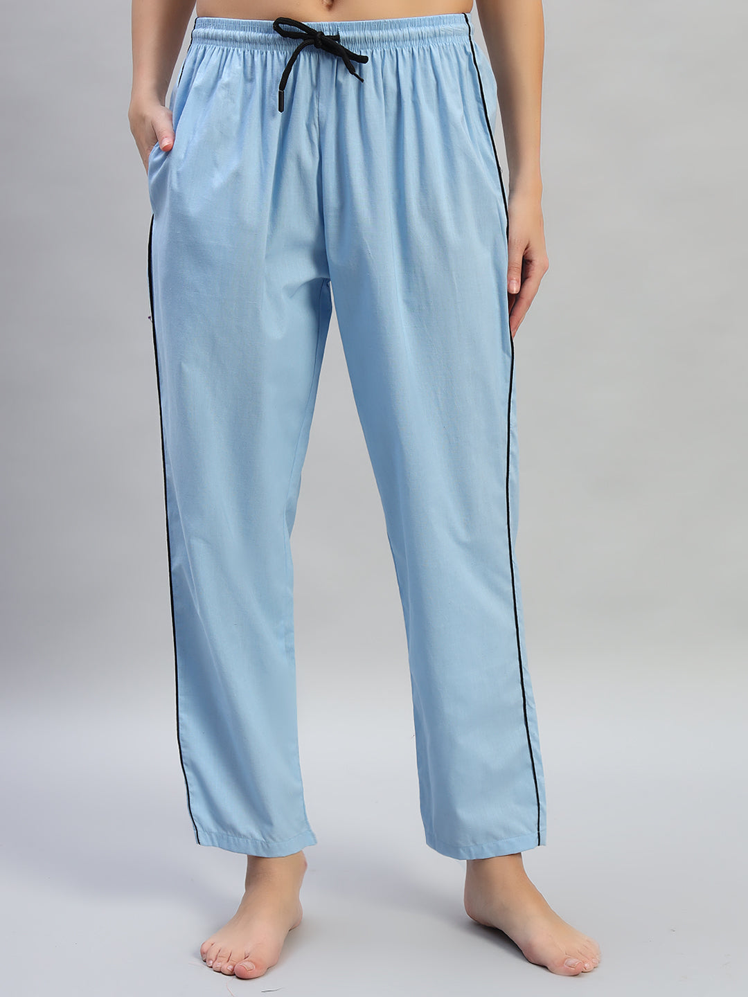 💙 Women Solid Cotton Night Suit Set – Light Blue Sleepwear