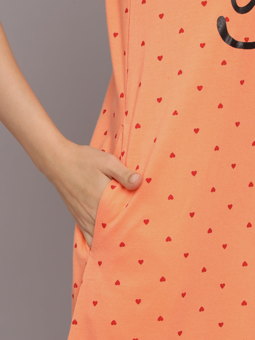 Sephani Women's Peach Hosiery Printed Nightdress | Soft Round Neck Short Sleeve Sleepwear