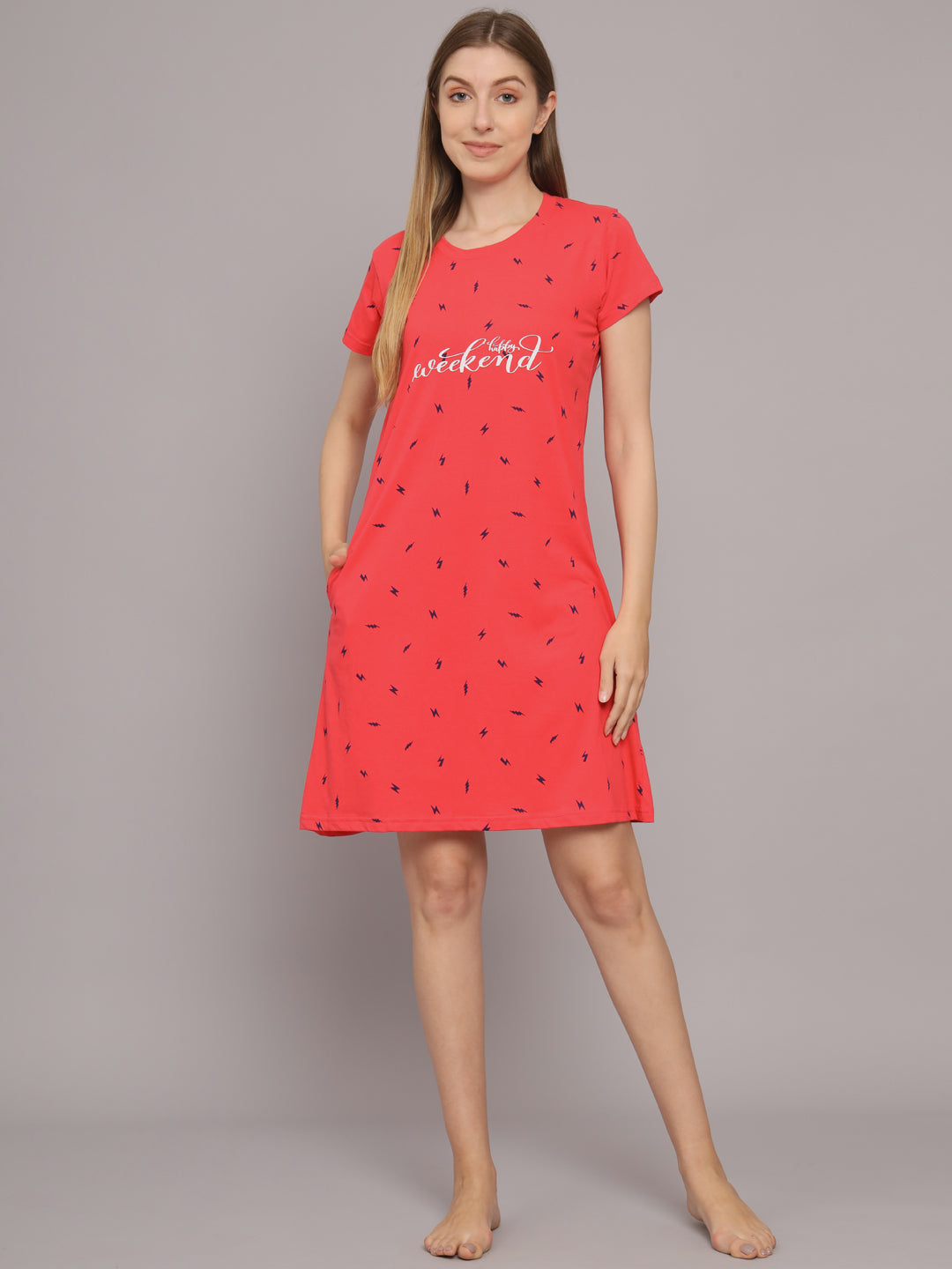 Sephani Women's Cotton Printed Nightdress | Soft Half Sleeve Sleep Shirt | Comfortable Knee Length Nighty