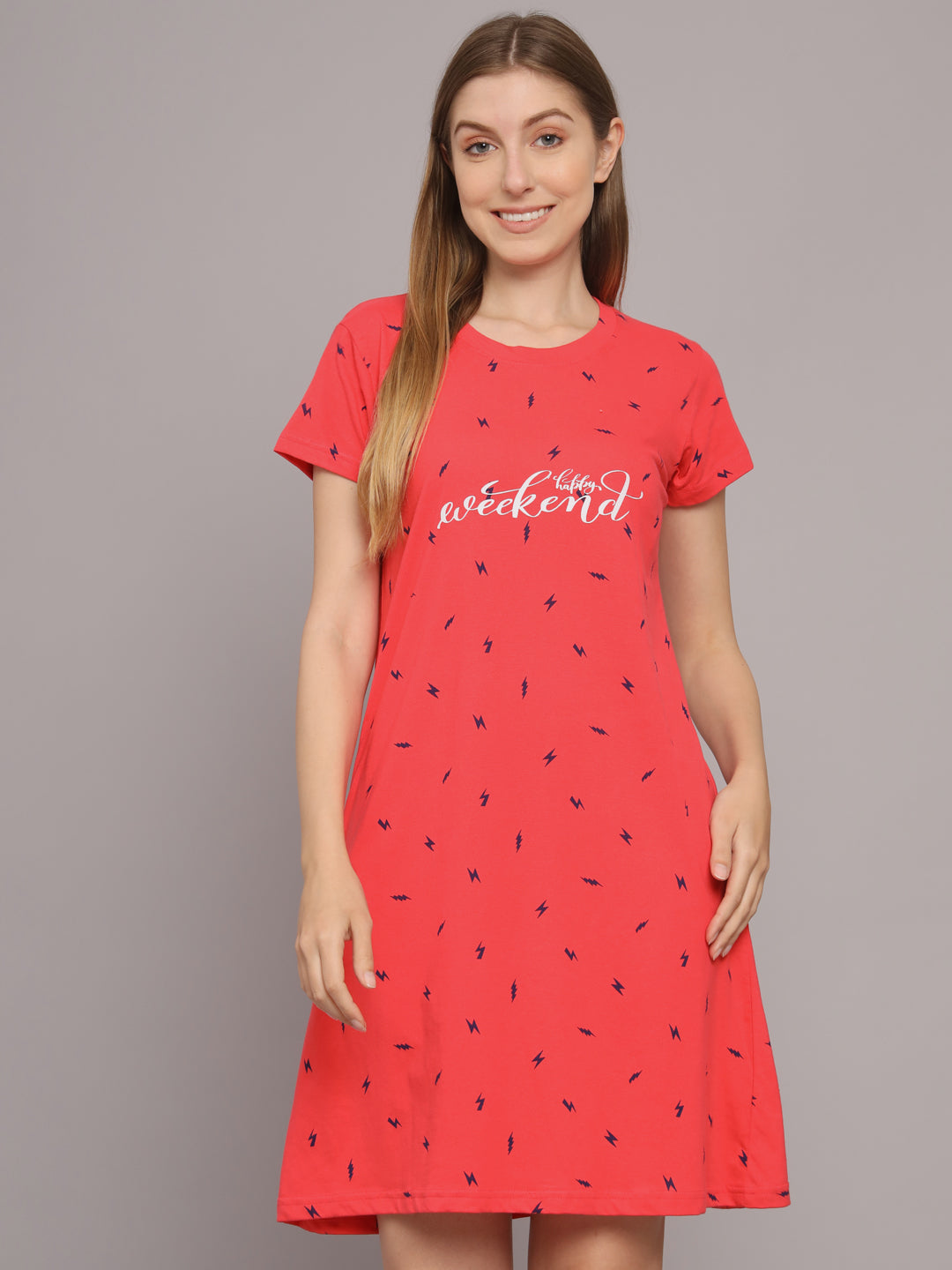 Sephani Women's Cotton Printed Nightdress | Soft Half Sleeve Sleep Shirt | Comfortable Knee Length Nighty