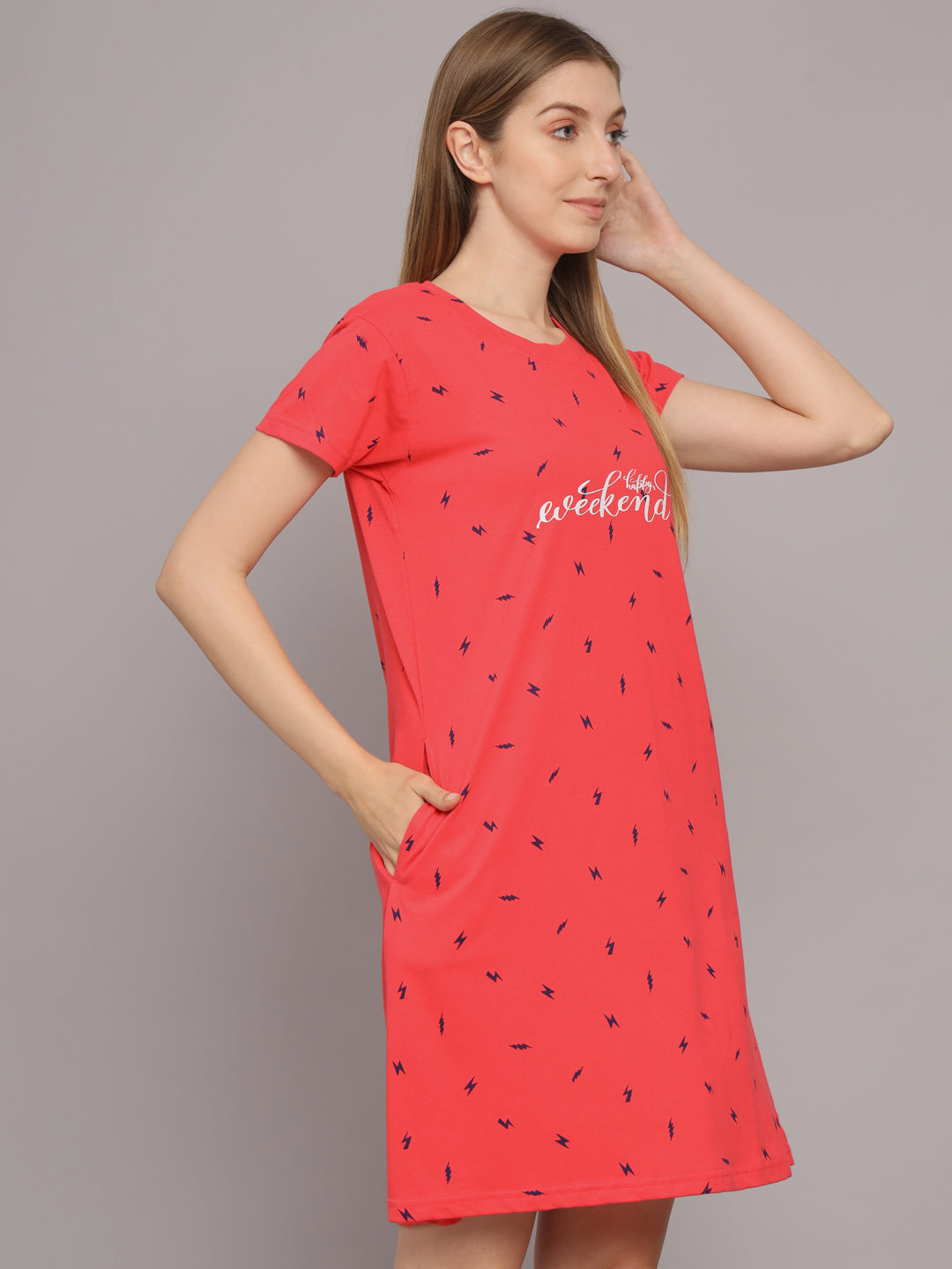 Sephani Women's Cotton Printed Nightdress | Soft Half Sleeve Sleep Shirt | Comfortable Knee Length Nighty