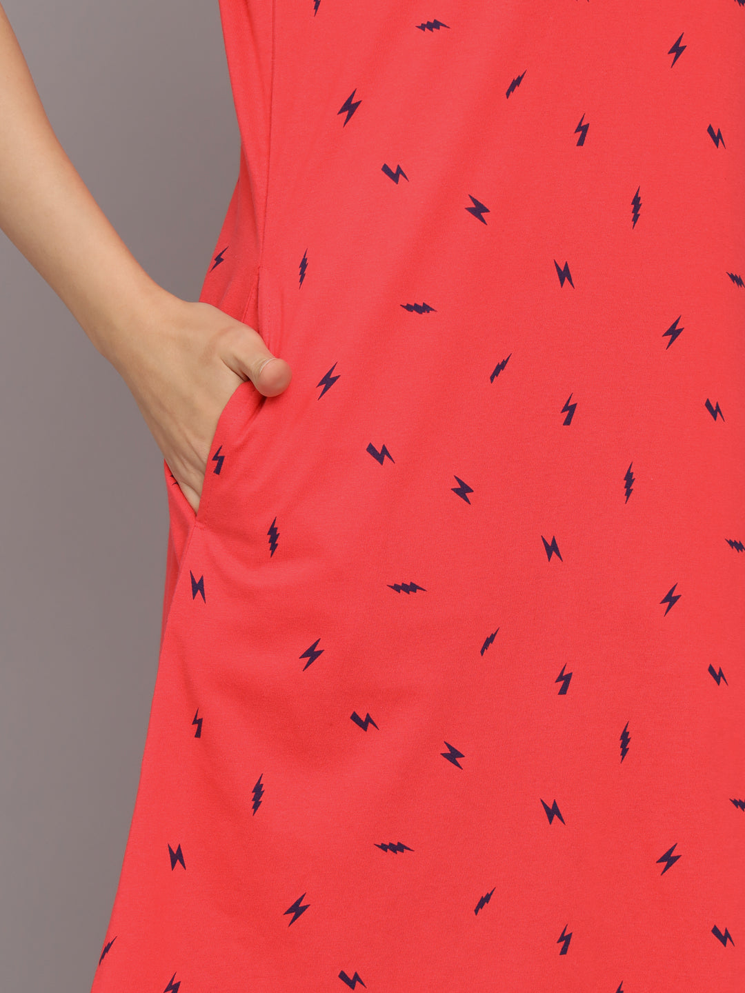 Sephani Women's Cotton Printed Nightdress | Soft Half Sleeve Sleep Shirt | Comfortable Knee Length Nighty