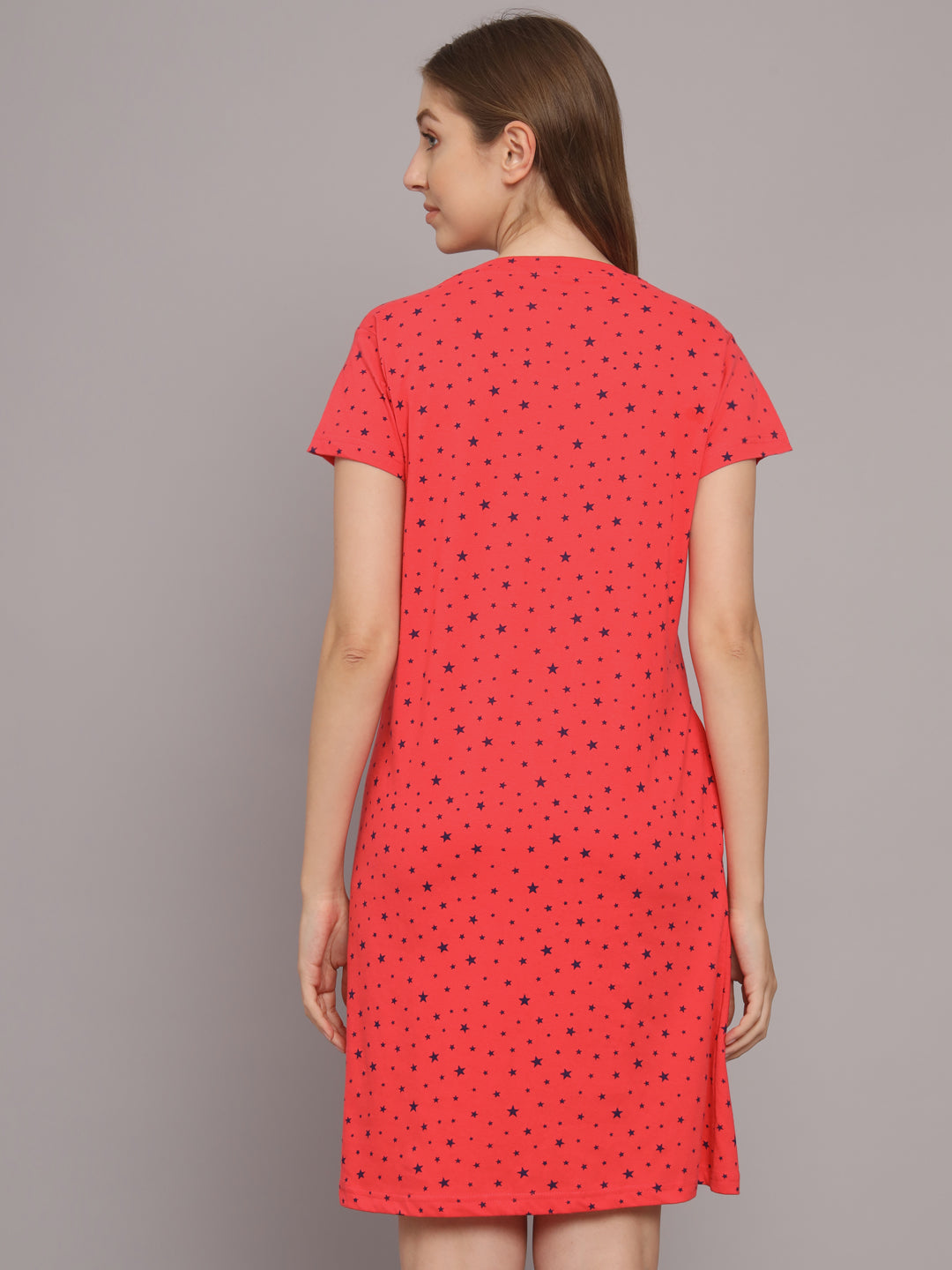 Sephani Women's Hosiery Nightdress | Soft Printed Hosiery Nighty | Half Sleeve Round Neck Sleepwear