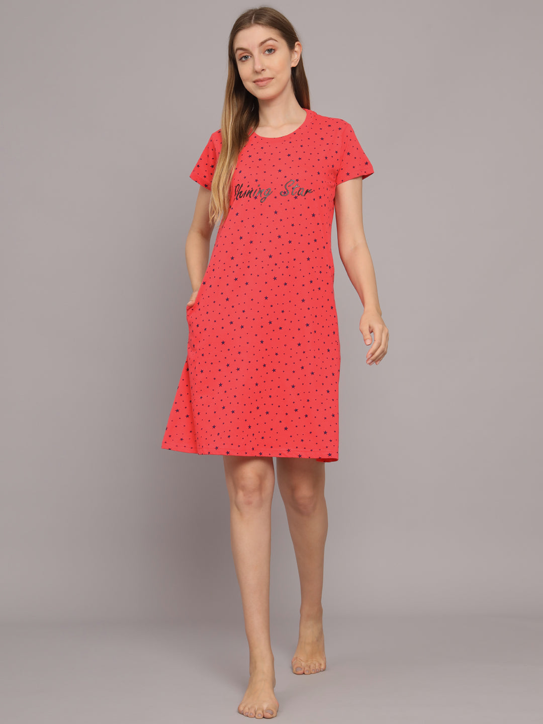 Sephani Women's Hosiery Nightdress | Soft Printed Hosiery Nighty | Half Sleeve Round Neck Sleepwear