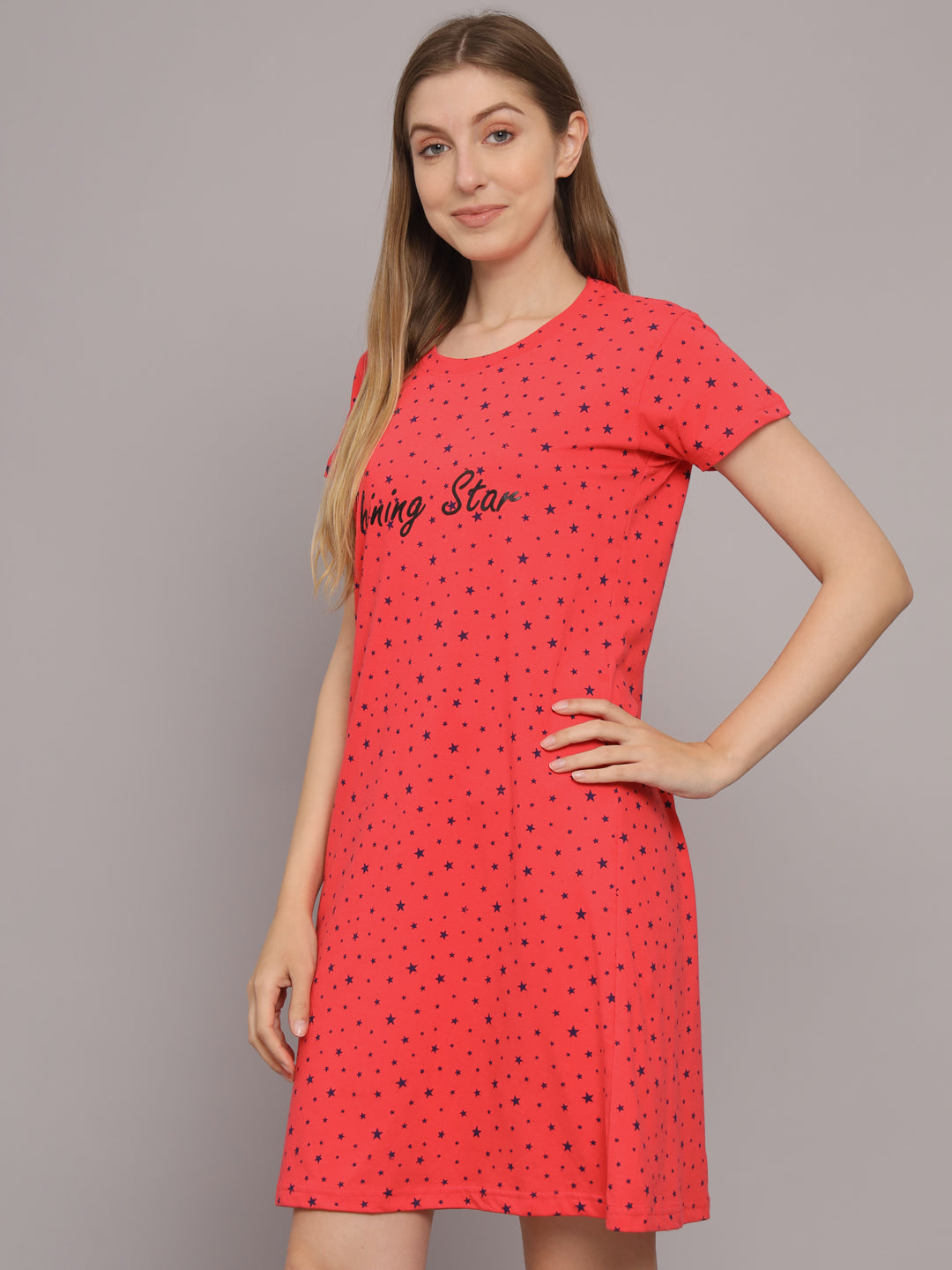 Sephani Women's Hosiery Nightdress | Soft Printed Hosiery Nighty | Half Sleeve Round Neck Sleepwear