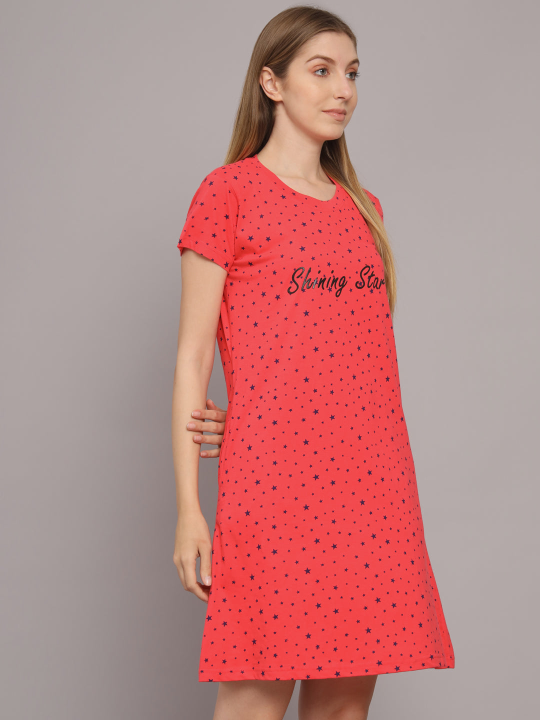 Sephani Women's Hosiery Nightdress | Soft Printed Hosiery Nighty | Half Sleeve Round Neck Sleepwear