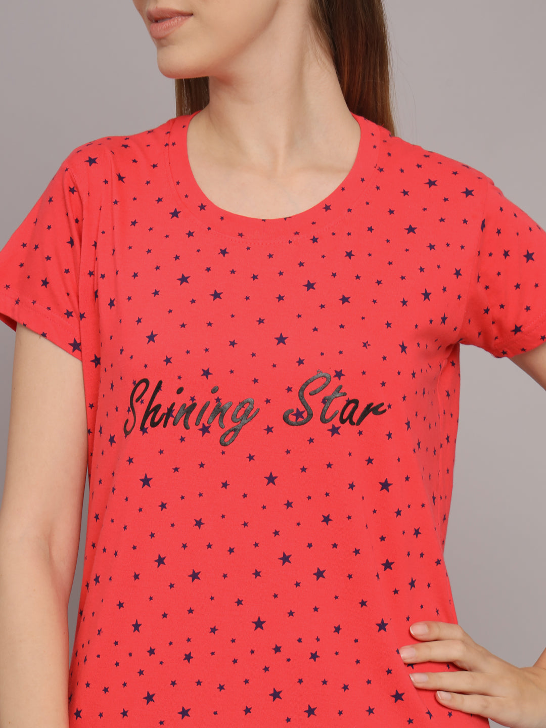 Sephani Women's Hosiery Nightdress | Soft Printed Hosiery Nighty | Half Sleeve Round Neck Sleepwear