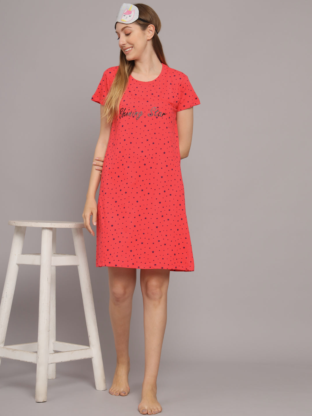 Sephani Women's Hosiery Nightdress | Soft Printed Hosiery Nighty | Half Sleeve Round Neck Sleepwear