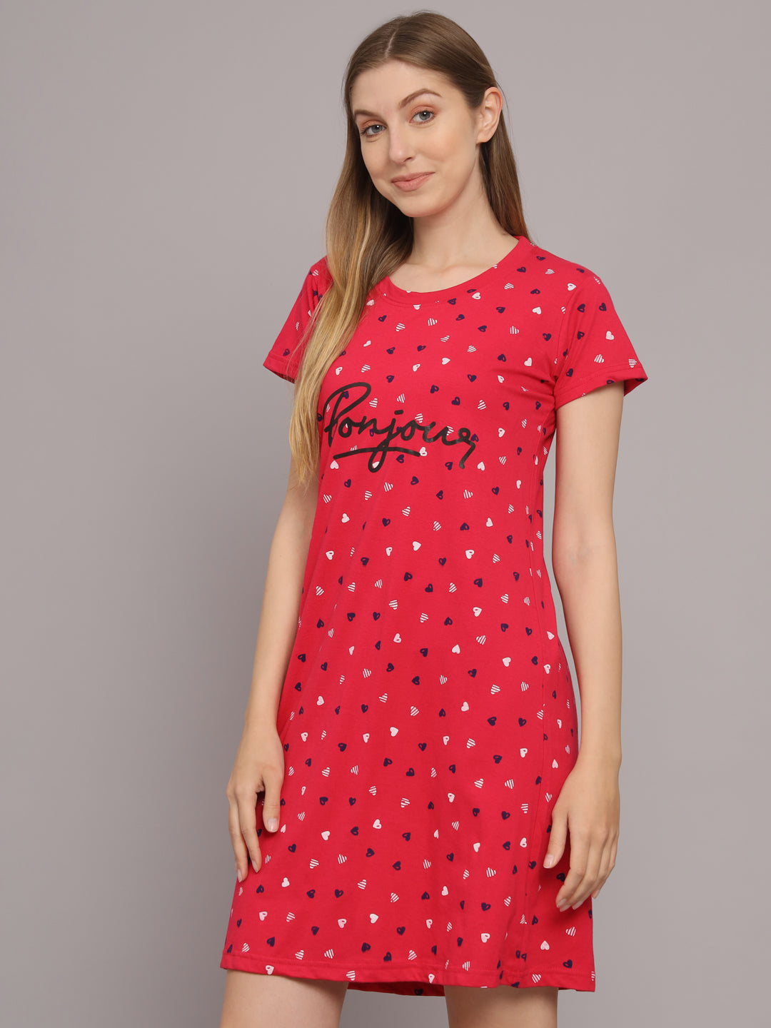 Sephani Women's Hosiery Printed Nightdress with Pockets | Soft Short Sleeve Round Neck Sleepwear