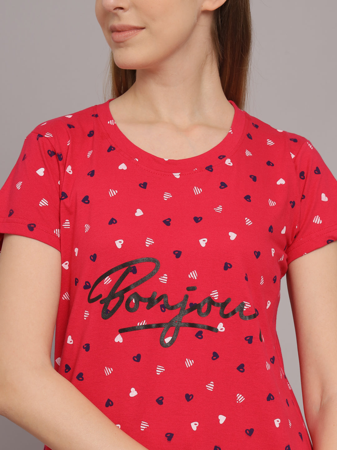 Sephani Women's Hosiery Printed Nightdress with Pockets | Soft Short Sleeve Round Neck Sleepwear