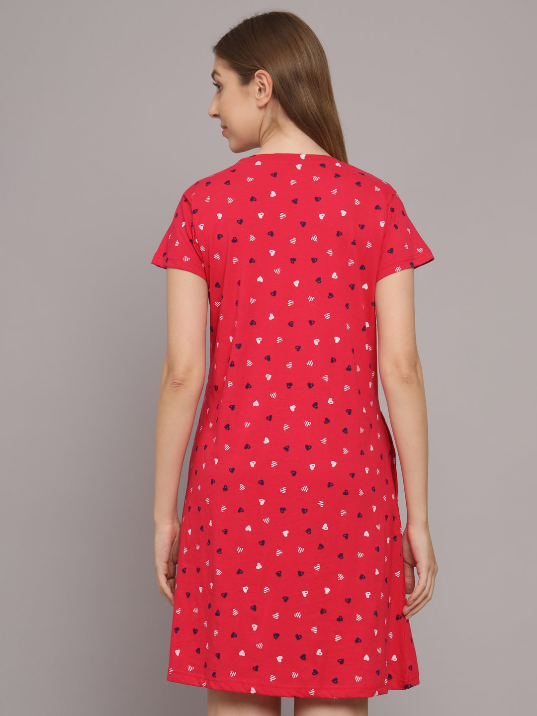 Sephani Women's Hosiery Printed Nightdress with Pockets | Soft Short Sleeve Round Neck Sleepwear