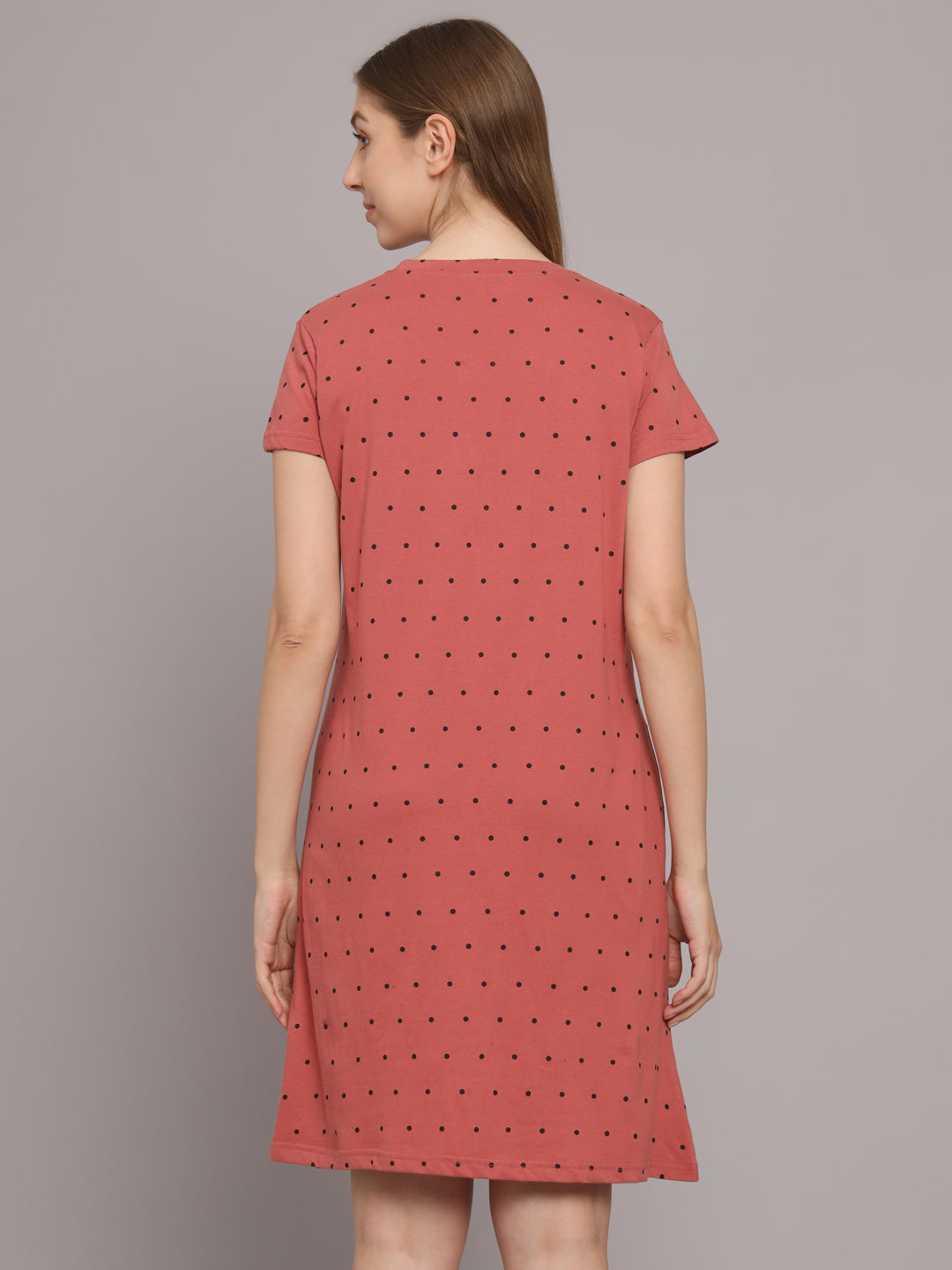 Sephani Women's Rust Hosiery Nightdress | Soft Printed Half Sleeve Nighty | Round Neck Lightweight Sleepwear
