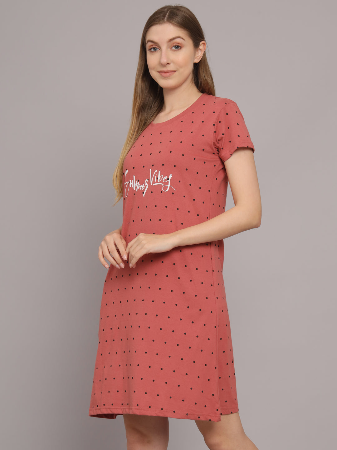 Sephani Women's Rust Hosiery Nightdress | Soft Printed Half Sleeve Nighty | Round Neck Lightweight Sleepwear