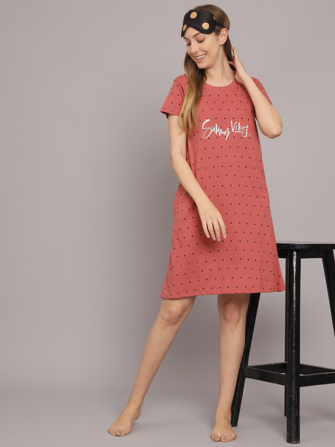 Sephani Women's Rust Hosiery Nightdress | Soft Printed Half Sleeve Nighty | Round Neck Lightweight Sleepwear