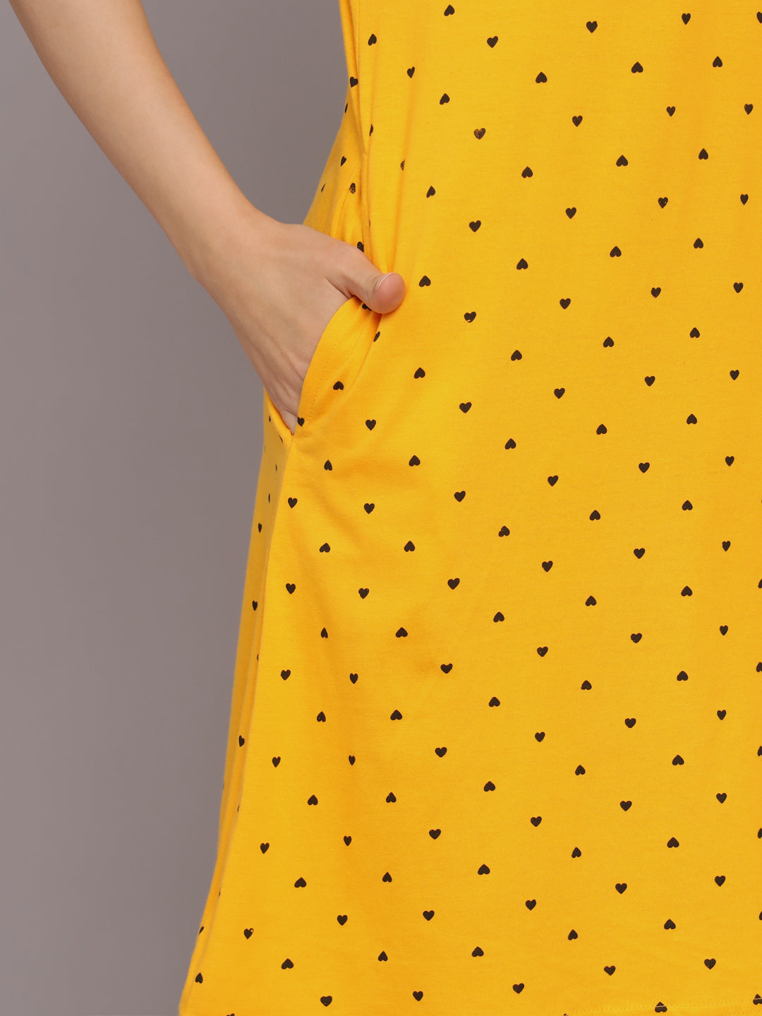 Sephani Women's Yellow Hosiery Nightdress | Soft Printed Half Sleeve Nighty | Round Neck Lightweight Sleepwear