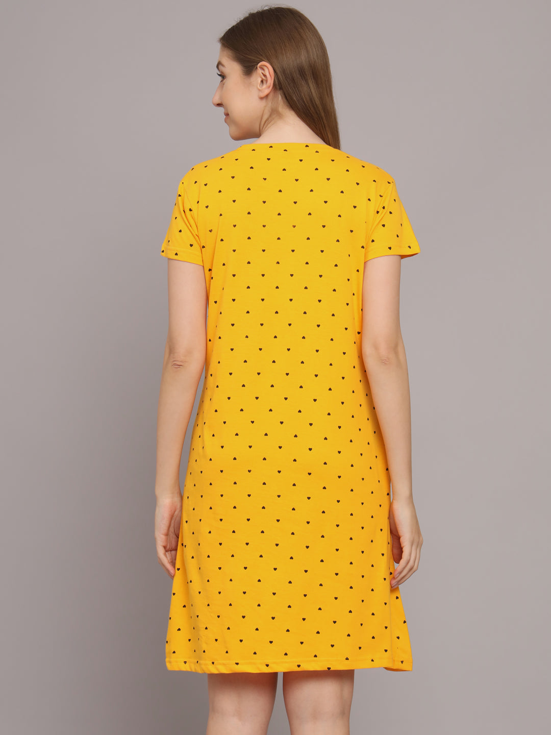 Sephani Women's Yellow Hosiery Nightdress | Soft Printed Half Sleeve Nighty | Round Neck Lightweight Sleepwear
