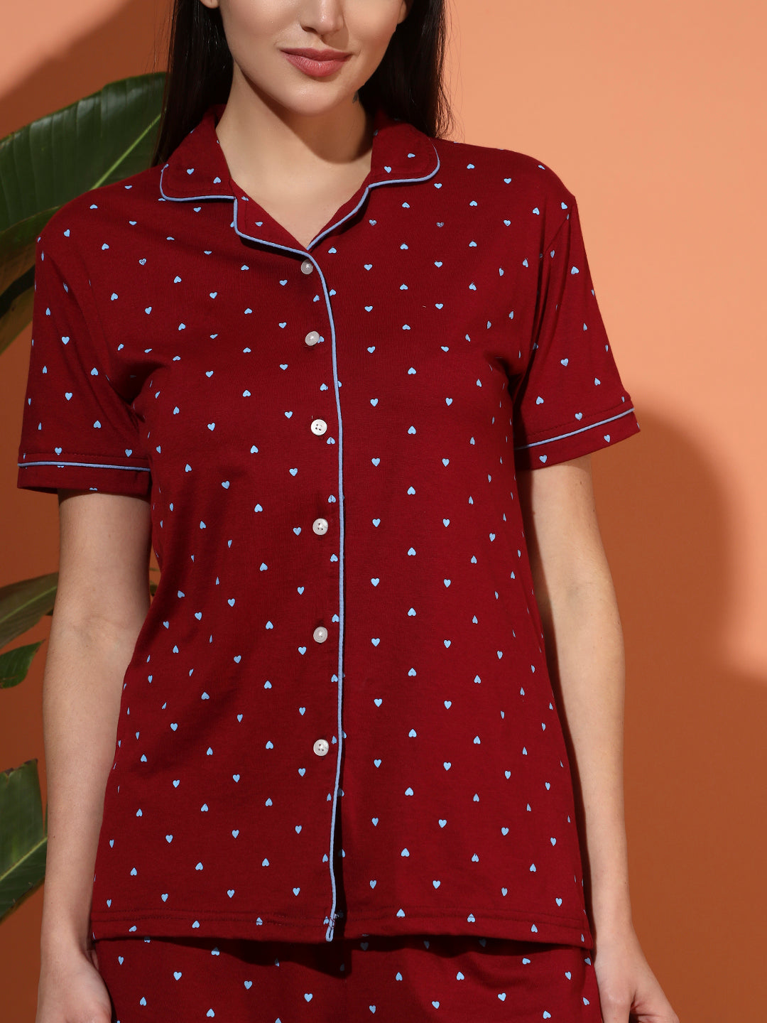 Printed Cotton Night Suit Set – Button-Down Top & Pajama Sleepwear for Women