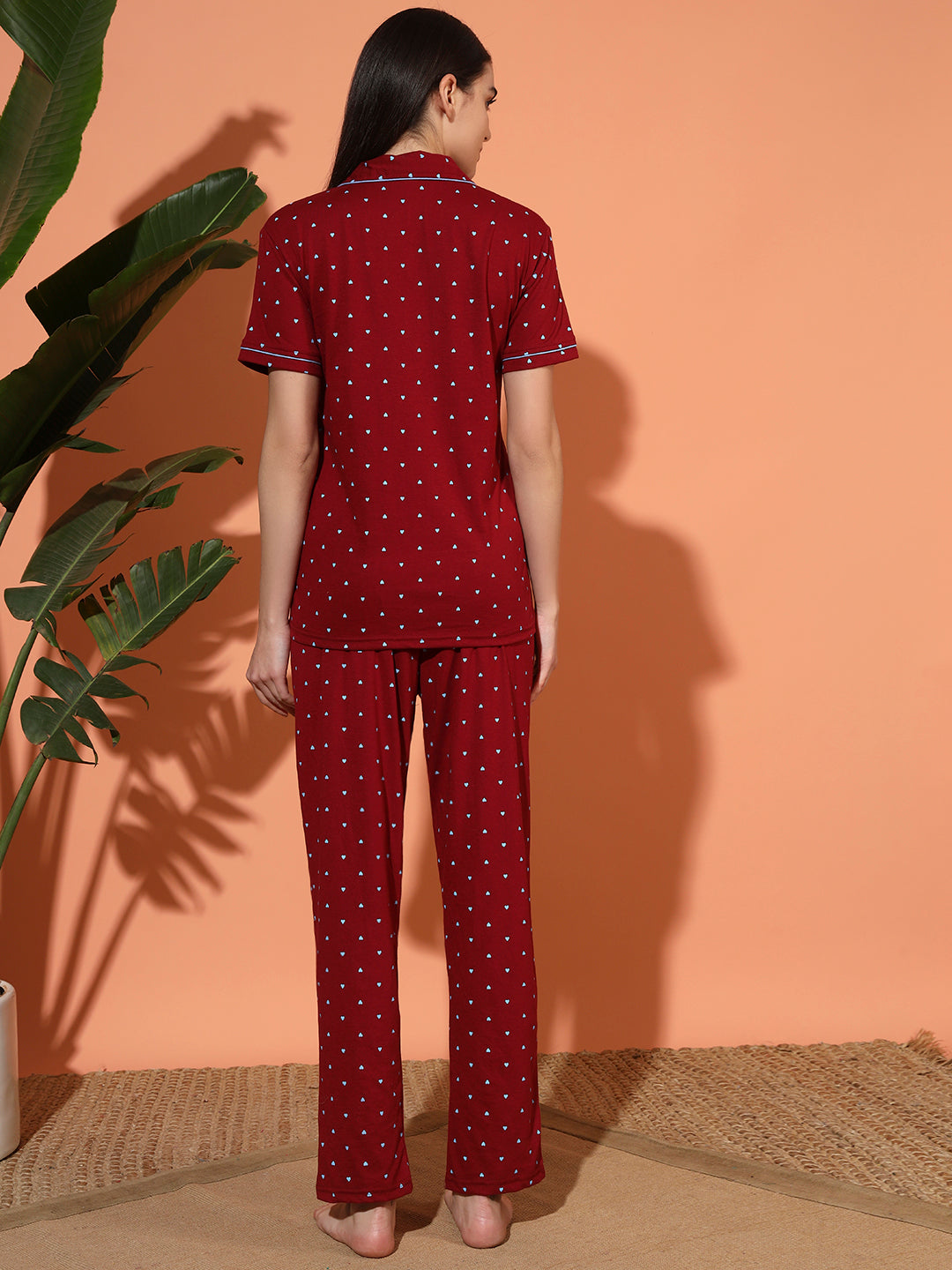 Printed Cotton Night Suit Set – Button-Down Top & Pajama Sleepwear for Women