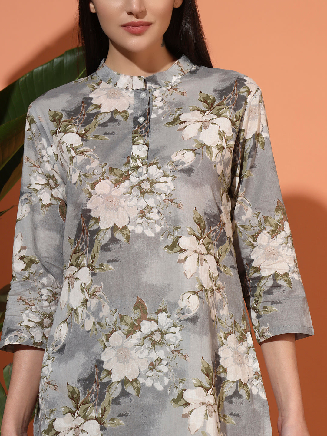 🌸 Women’s Grey Floral Print Night Suit Co-Ord Set