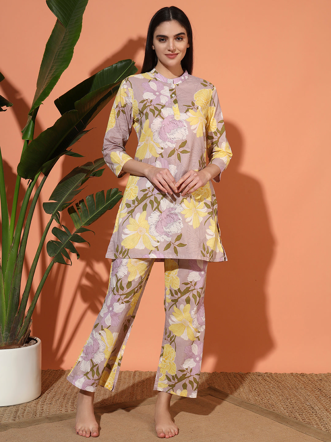 🌼 Women’s Pastel Floral Print Night Suit Co-Ord Set