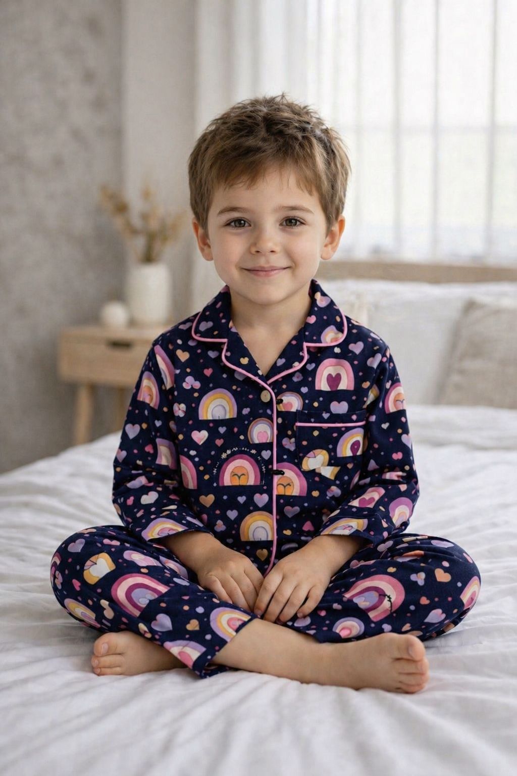 🌈💖🌈Cute Rainbow Print Cotton Kids Night Suit – Soft & Comfortable kids Sleepwear Set
