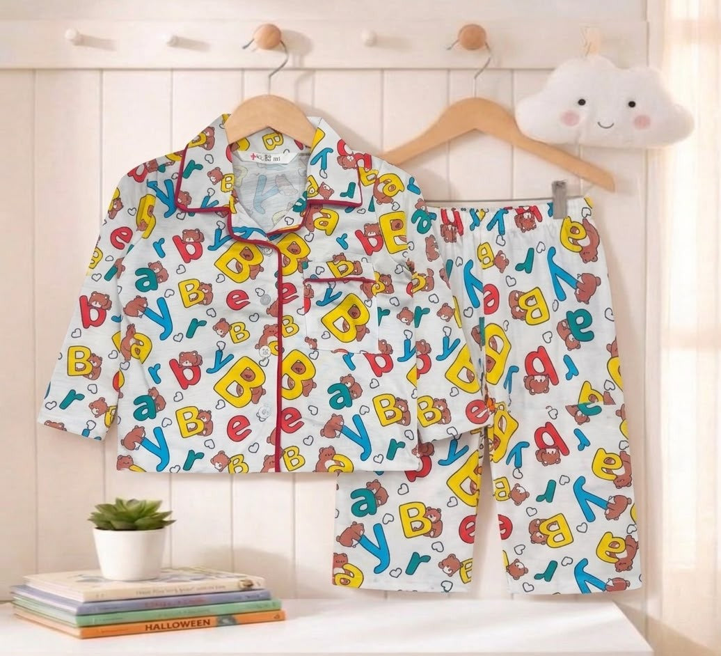 💕Kids Rainbow Print Night Suit Set | Cute Printed Cotton Pajama Set for Girls| Soft & Comfortable Sleepwear