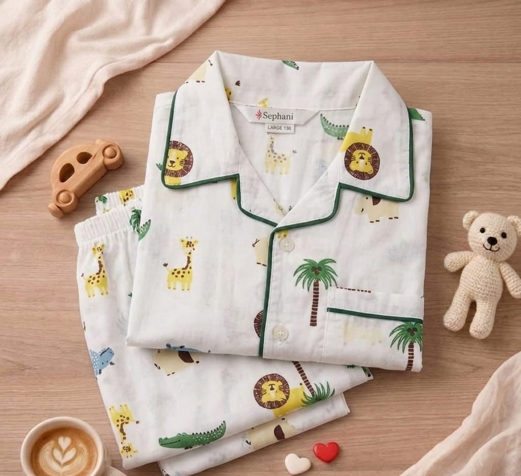 Kids Jungle Animal Print Night Suit Set | Cute Cotton Pajama Set for Boys | Soft & Comfortable Sleepwear