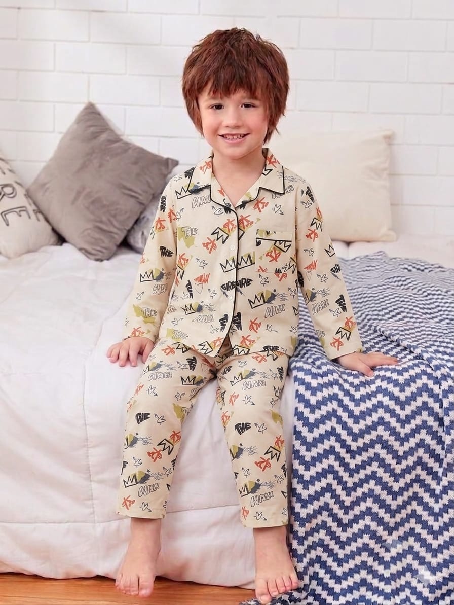 🐼💕🐼Kids Printed Night Suit Set Boys Cotton Nightwear Soft & Comfortable Sleepwear