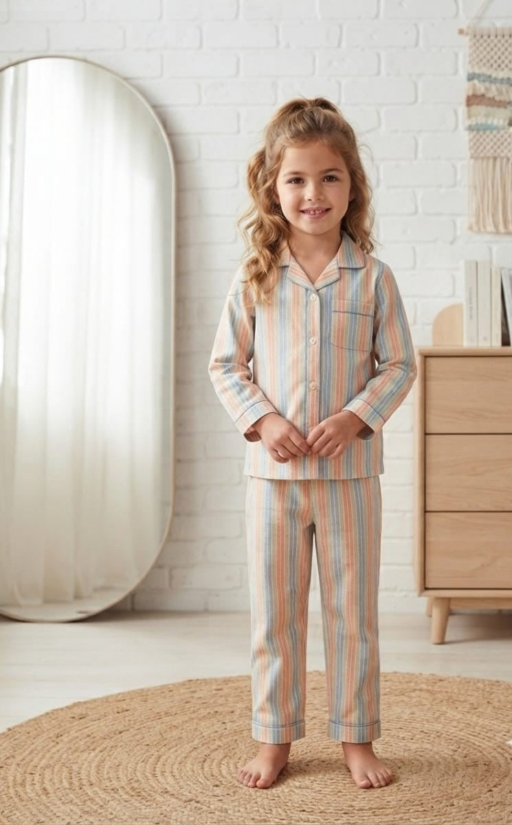 💕Kids Rainbow Print Night Suit Set | Cute Printed Cotton Pajama Set for Girls| Soft & Comfortable Sleepwear