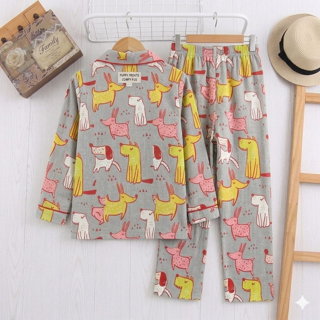 Kids Printed Night Suit Set Girls Cotton Nightwear Soft & Comfortable Sleepwear