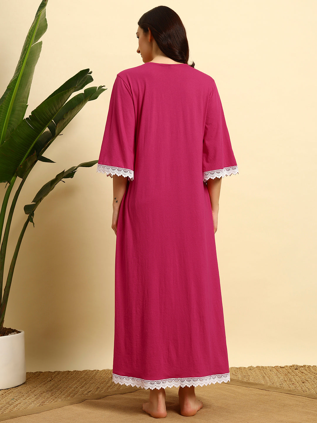 Pink Lace Detail Full Length Night Gown