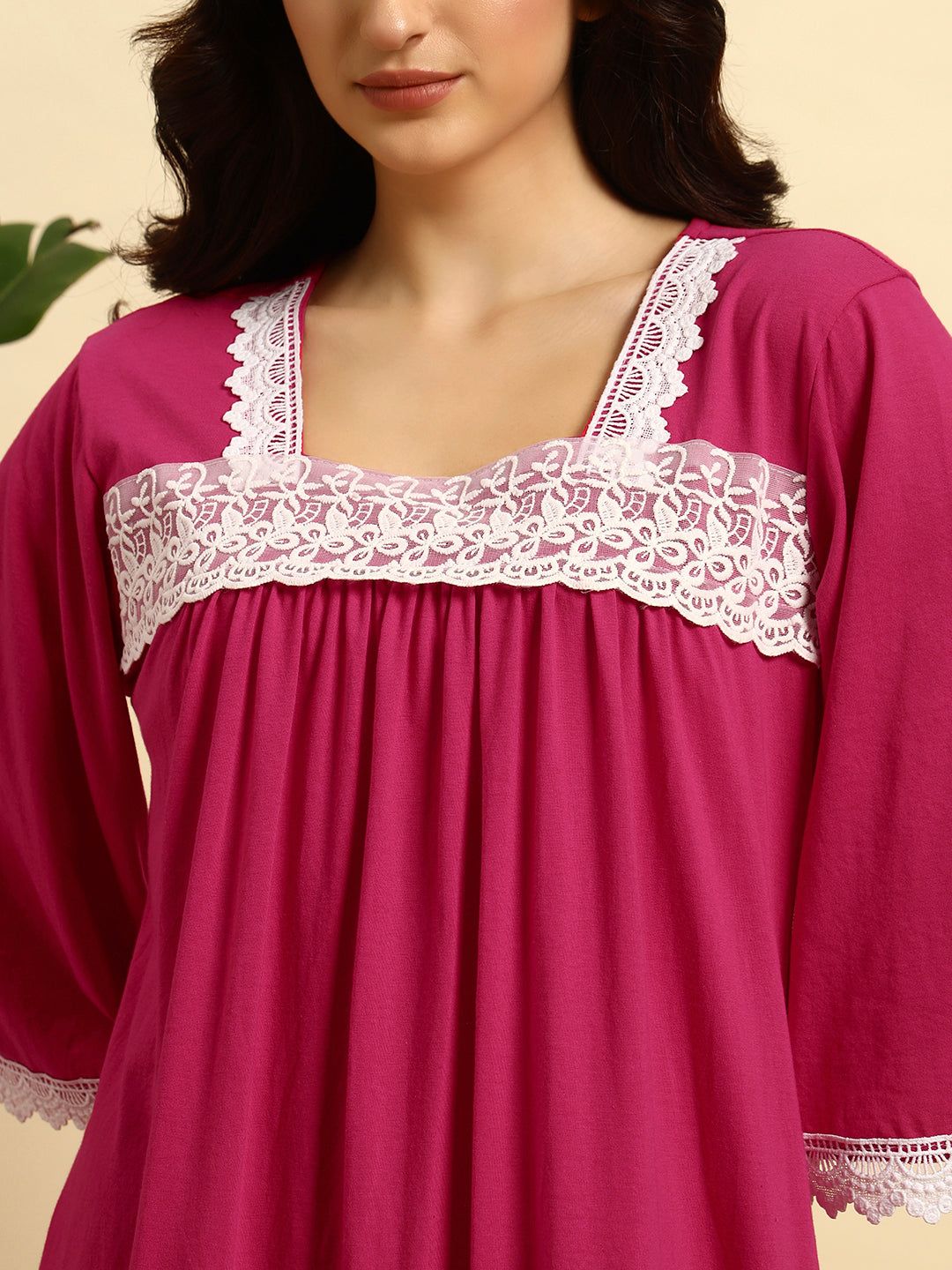 Pink Lace Detail Full Length Night Gown