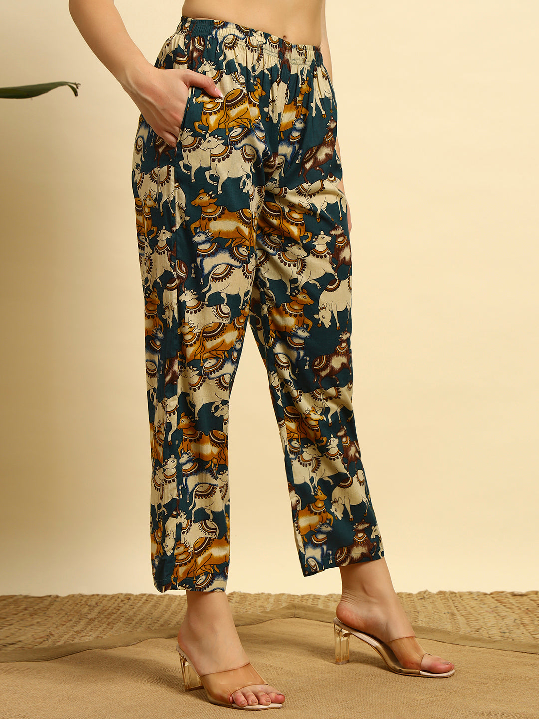Women’s Teal Animal Printed Kurta & Pant Co-Ord Set