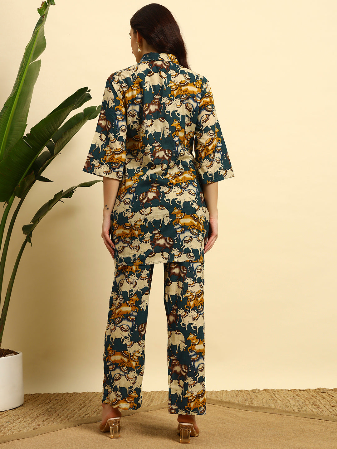 Women’s Teal Animal Printed Kurta & Pant Co-Ord Set