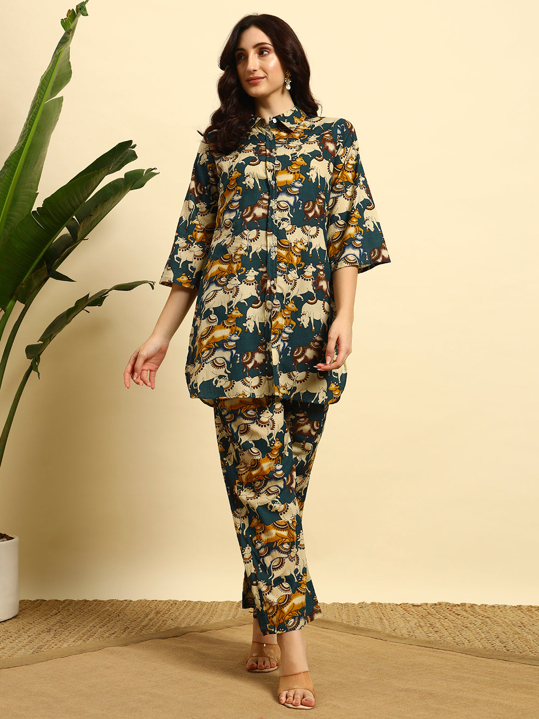 Women’s Teal Animal Printed Kurta & Pant Co-Ord Set
