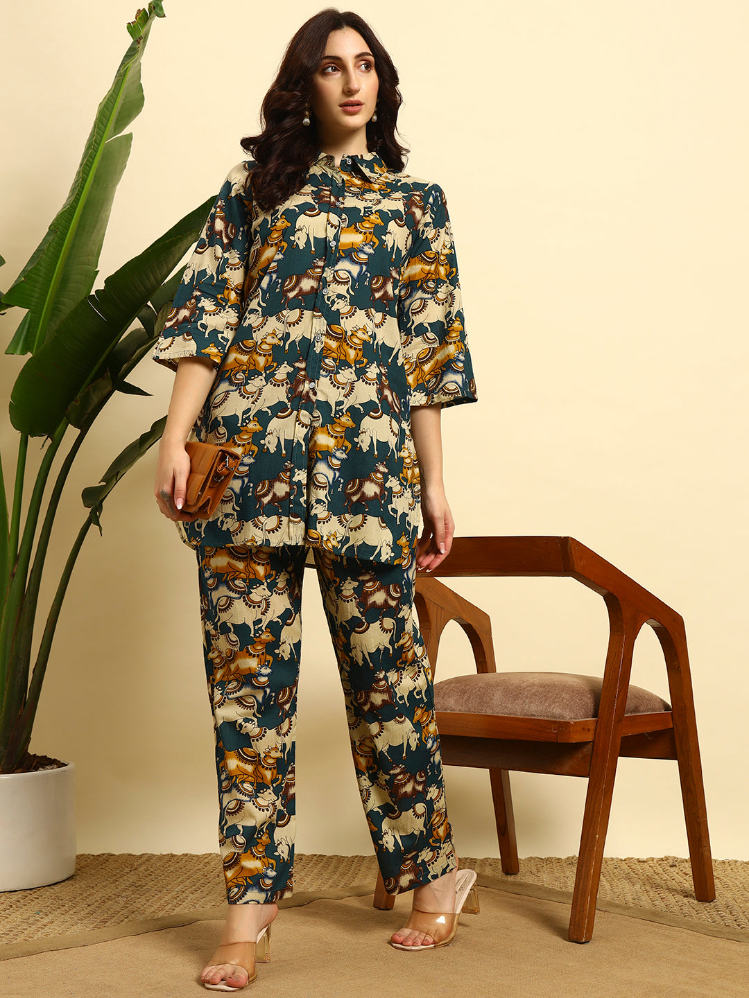 Women’s Teal Animal Printed Kurta & Pant Co-Ord Set