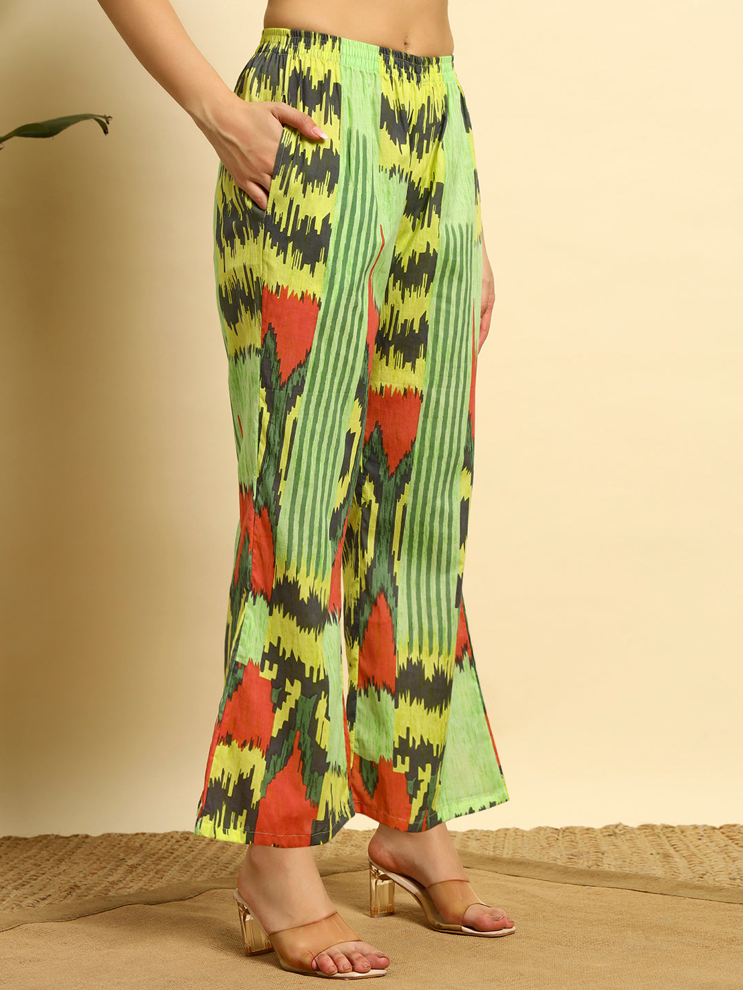 Women’s Lime Green Abstract Printed Kurta & Pant Co-Ord Set