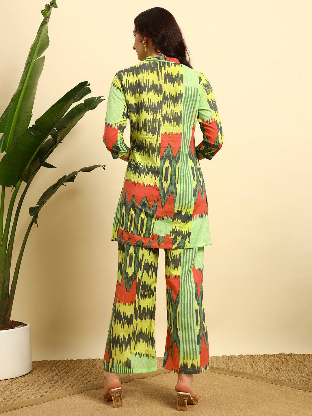 Women’s Lime Green Abstract Printed Kurta & Pant Co-Ord Set