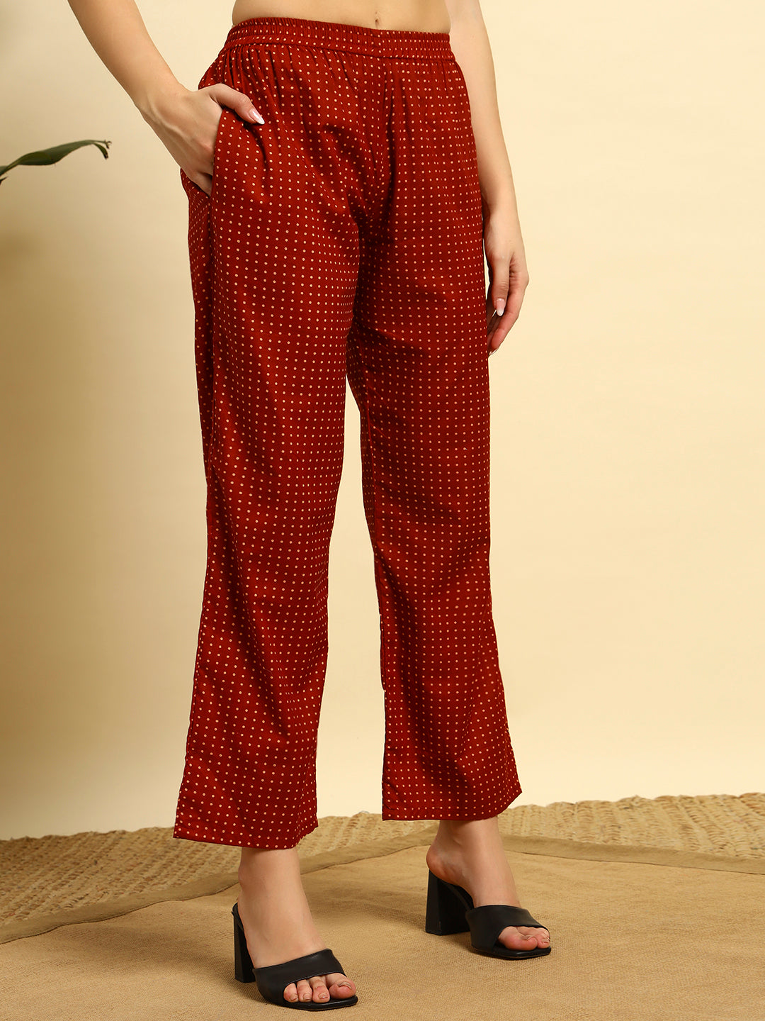 Women’s Rust Red Elephant Printed Night Suit Co-Ord Set