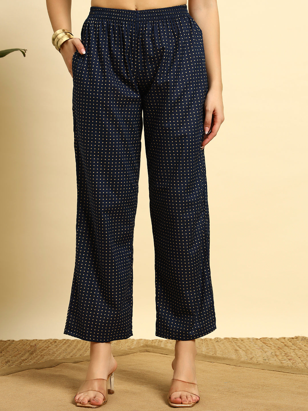 💙 Women’s Elephant Printed Kurta & Pant Co-Ord Set – Navy Blue