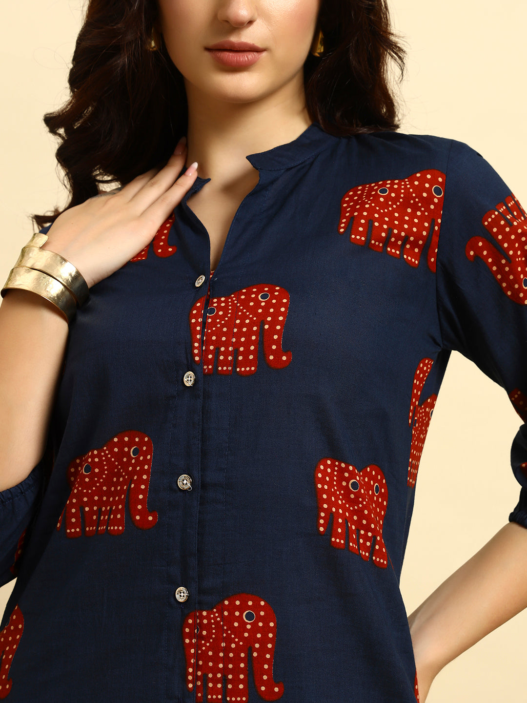 💙 Women’s Elephant Printed Kurta & Pant Co-Ord Set – Navy Blue