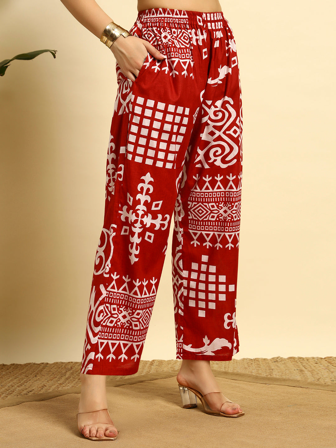 Women’s Red Abstract Printed Kurta Set with Pants